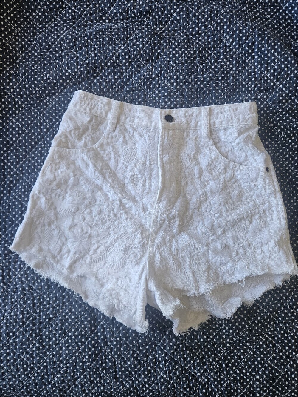 Free People Etienne High Waisted White Embroidered Shorts Sz 26
